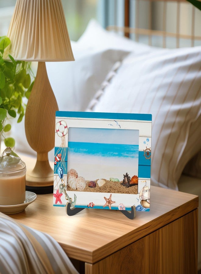 Zmyollo Nautical Picture Frame, Ocean Themed Wooden Tabletop Photo Frame With Stand, Beach Photo Stand for Farmhouse Home Living Room Bedroom Office, Housewarming Birthday Gifts for Friends Colleagues, B18 - Image 3